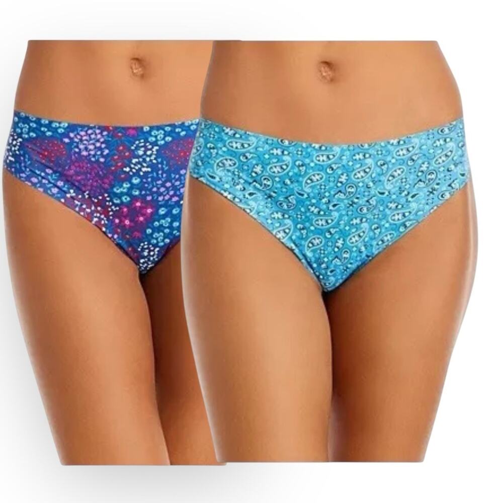 NWOT Aqua Intimates 2-Pack Stretch Hipster Panties Small Bandana Floral Blue